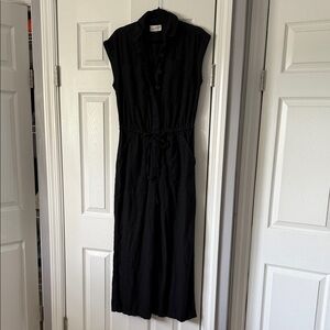 Woven Button Down Jumpsuit with Drawstring